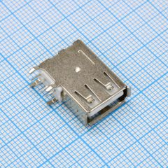 Разъем USB A розетка угловая на плату, белый изолятор, монтаж в отверстия