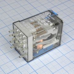 Миниатюрное универсальное электромеханическое реле; монтаж в розетку; 4CO 7A; контакты AgNi; катушка 24В DC; степень защиты RTI; опции: Блокируемая кнопка проверки + светодиод + диод (DC,полярность - положительная для контакта А/А 13)