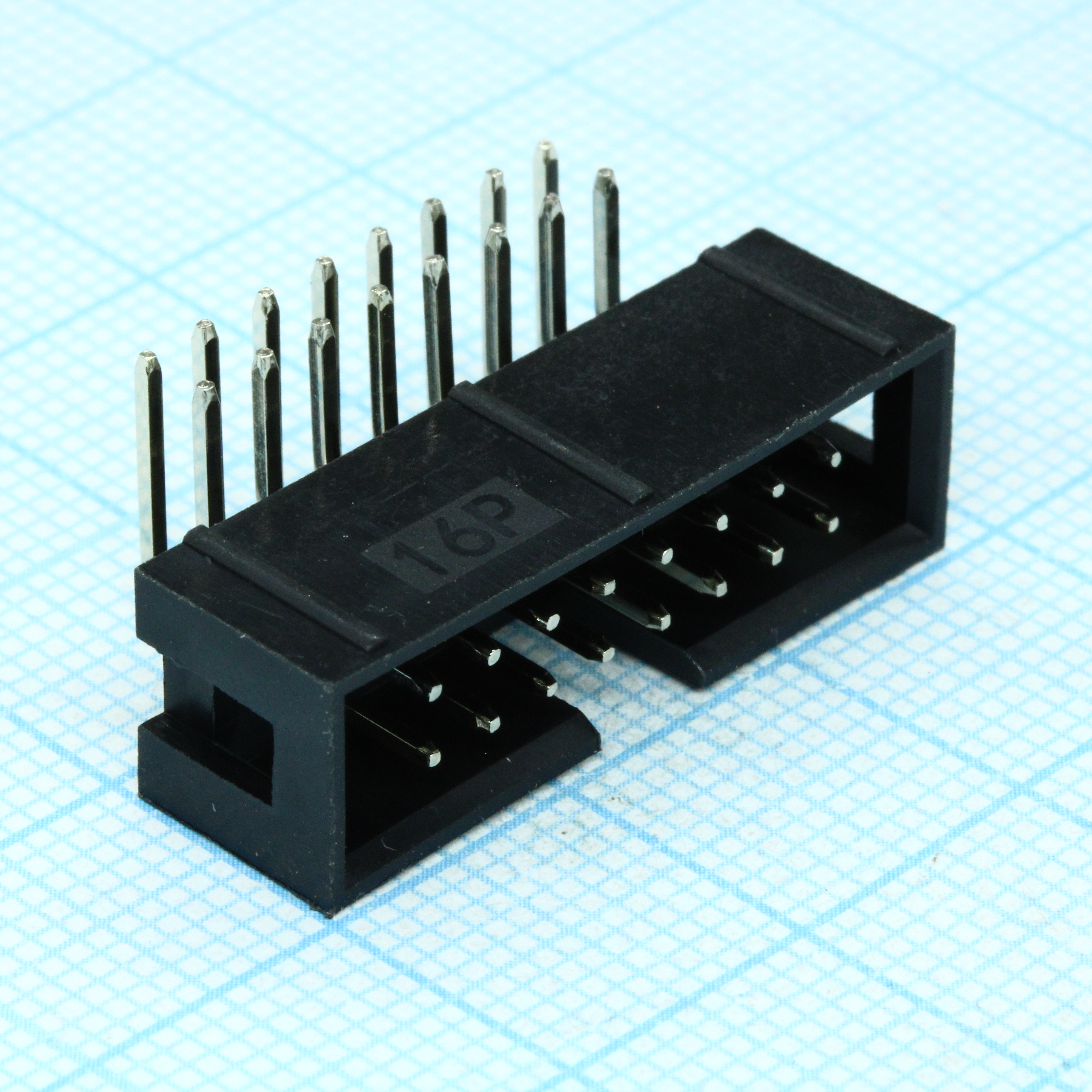 IDC разъем, вилка на плату угловая двухрядная 16pin(2x8)., шаг 2.54мм