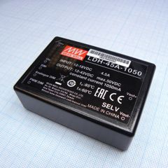 DC/DC LED повышающий, вход 9…18В, выход 12…43В/1.05А, КПД до 91%, вход On/Off/DIMM, 75x53x22.7мм, DIP, -40…60°C, пластик