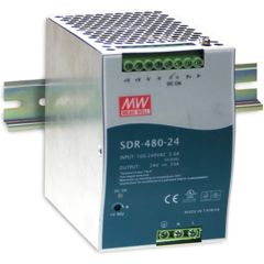 Преобразователь AC-DC на DIN-рейку  480Вт, выход 24В/0...20A, рег.вых=24...28В, вход 90…264VAC, 47…63Гц / 127…370VDC, изоляция 3000V AC, в кожухе : 85.5х125.2х128.5мм, -25…+70°С