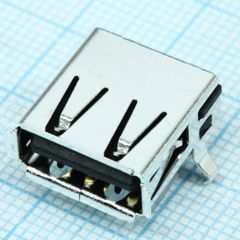 Разъем USB тип А, розетка на плату угловая, 4 контакта 2.0