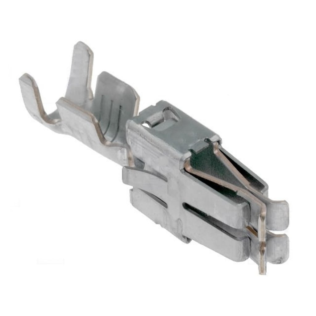 Контакт разъема Mini-Universal MATE-N-LOK; Тип: Контакт розетки; Ток: 13 А; Напряжение: 600 В; Монтаж: Обжим; Провод AWG: 1
