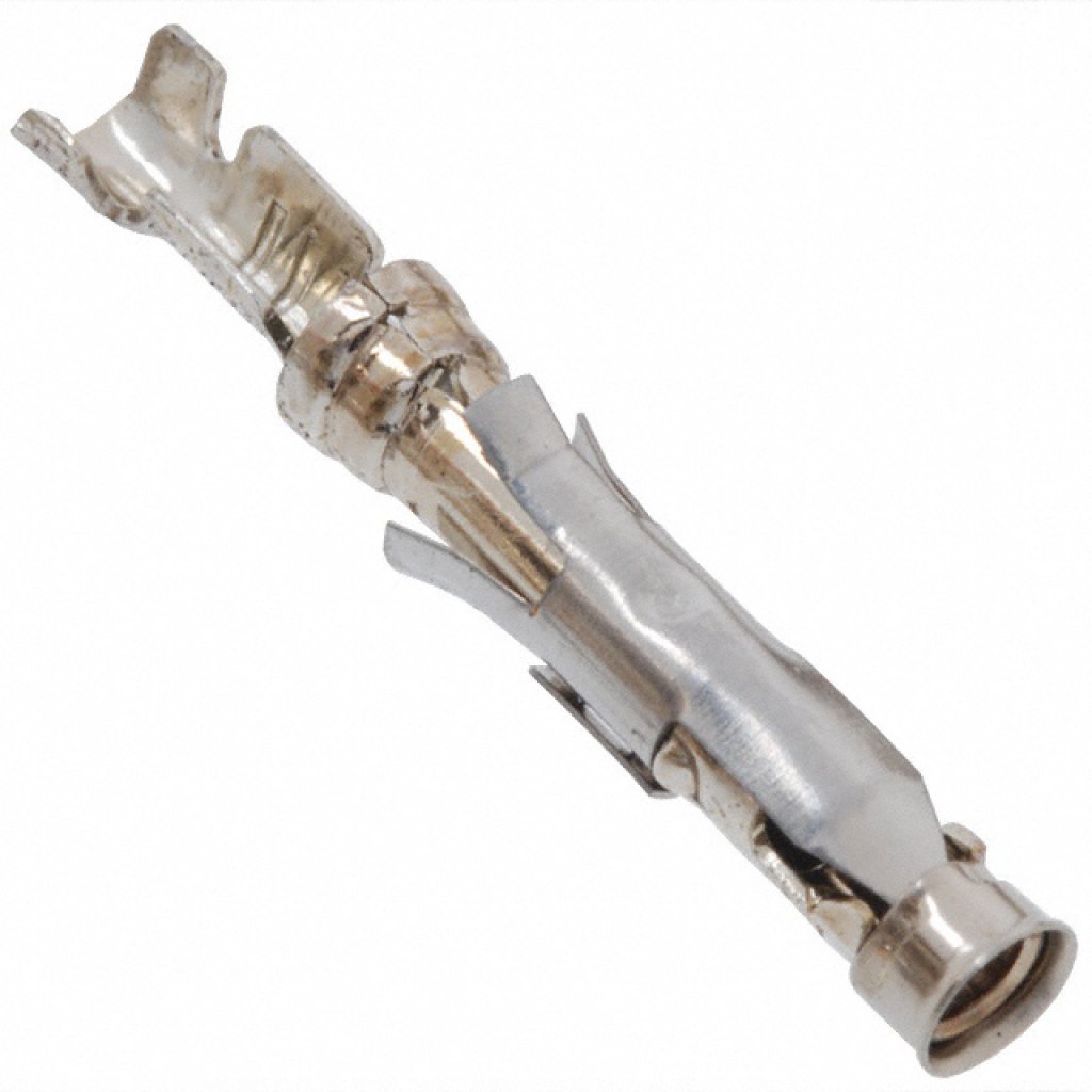 Контакт разъема Mini-Universal MATE-N-LOK; Тип: Контакт розетки; Ток: 13 А; Напряжение: 600 В; Монтаж: Обжим; Провод AWG: 1