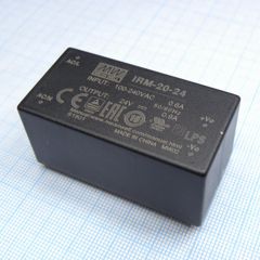 AC-DC, 21.6 Вт, вход 85...264В AC 47...440 Гц, 120...370B DC, выход 24В/0.9А, изоляция 3000В AC, в корпусе на плату 52.4x27x24мм, -30...+70°C