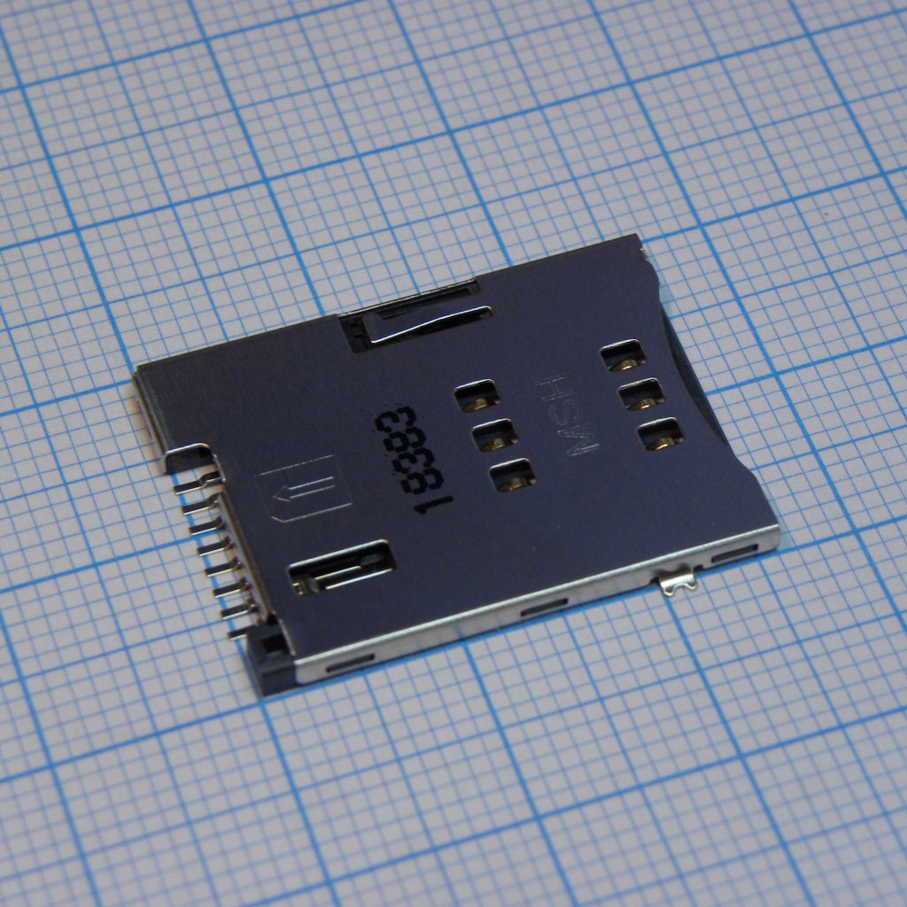 Гнездо SIM 6 контактов 1.27мм  Медь, Контакты с Покрытием из Золота