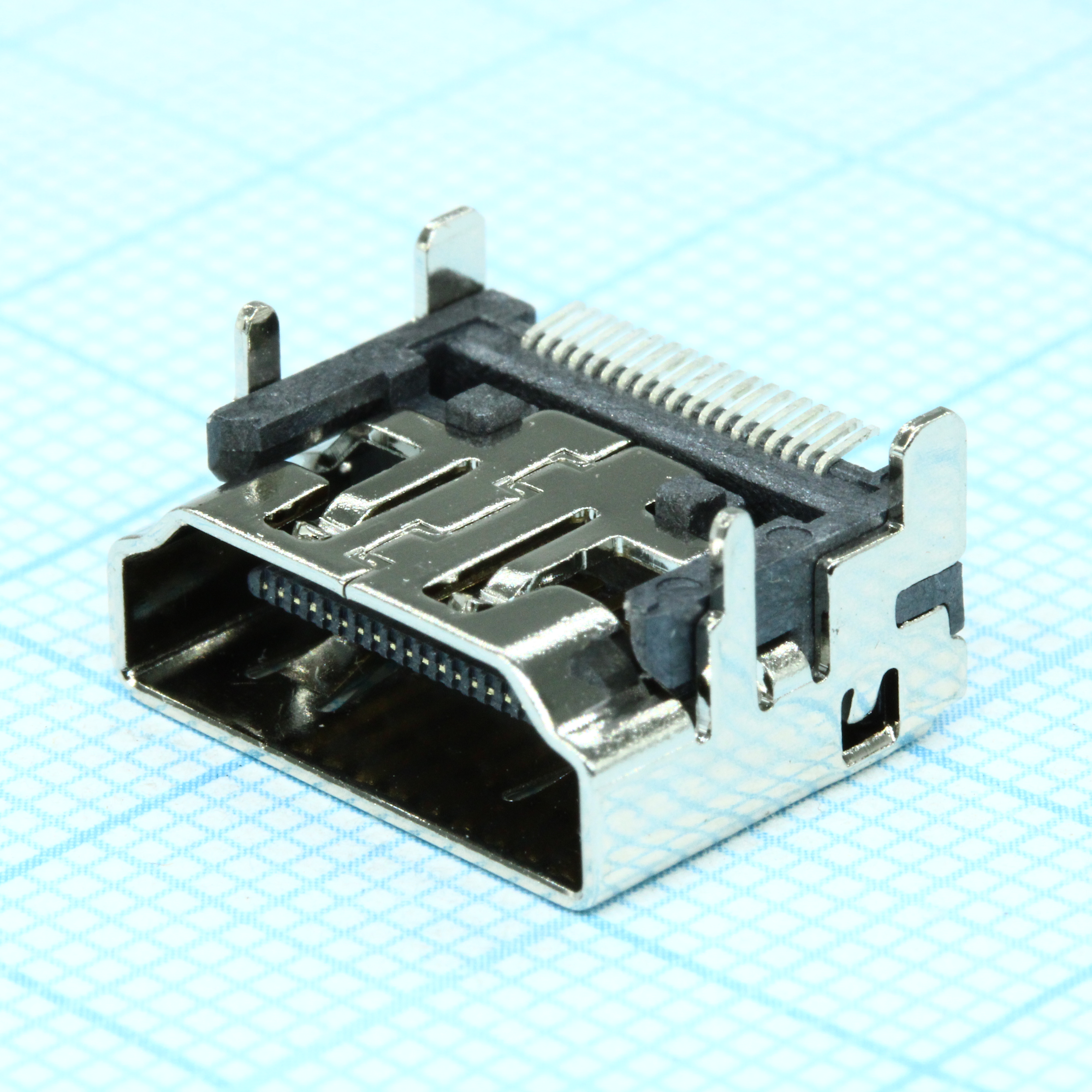 Разъем HDMI розетка угловая на плату, 19 контактов, SMD