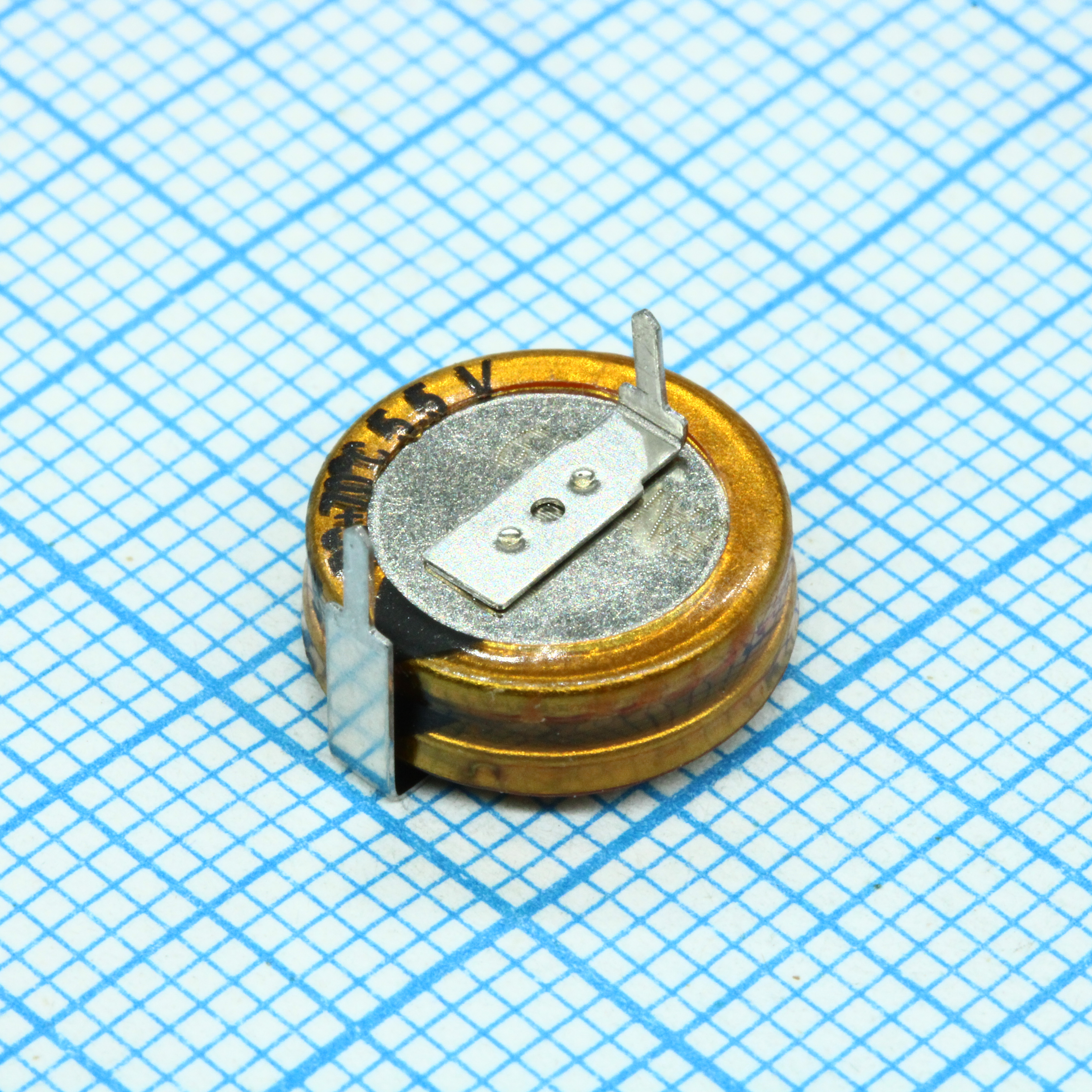 Ионистор стандартный мини 5,5V, 0,22F, -25...+70°C, 1000h, 11,5x5,5mm, горизонтального исполнения