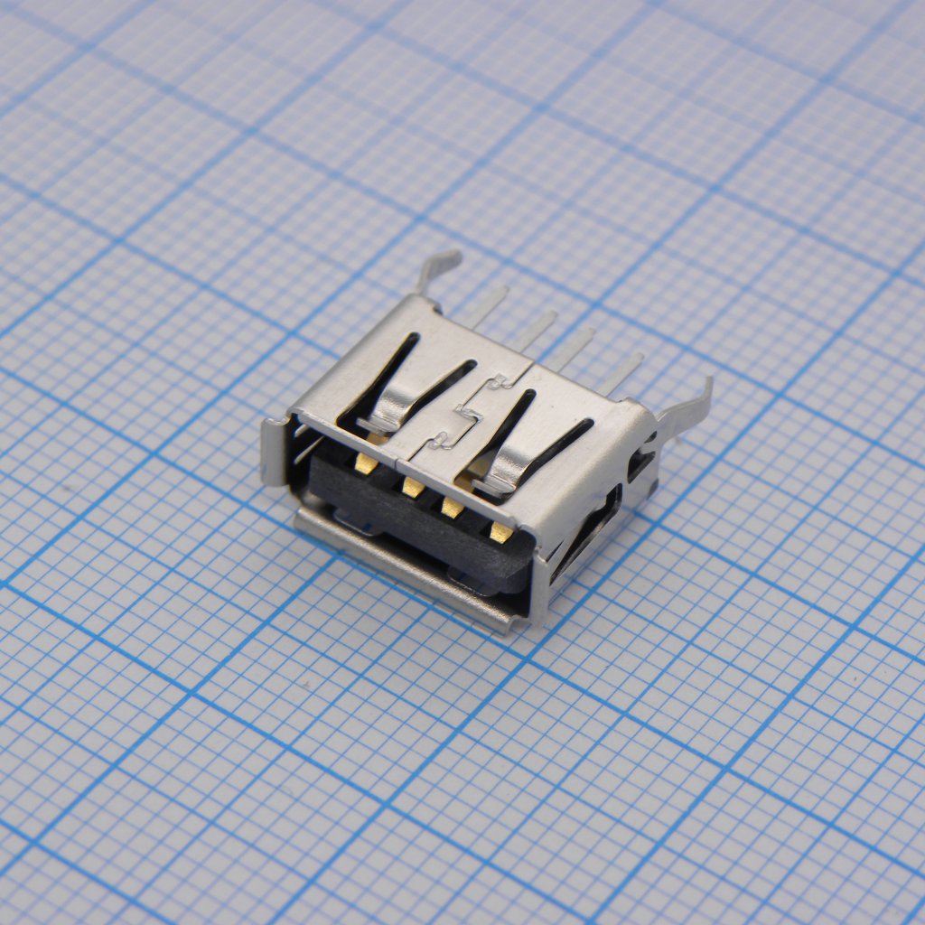 Разъем USB тип A, USB 2.0, розетка, 4 вывод(-ов), Монтаж в Сквозное Отверстие, Вертикальный