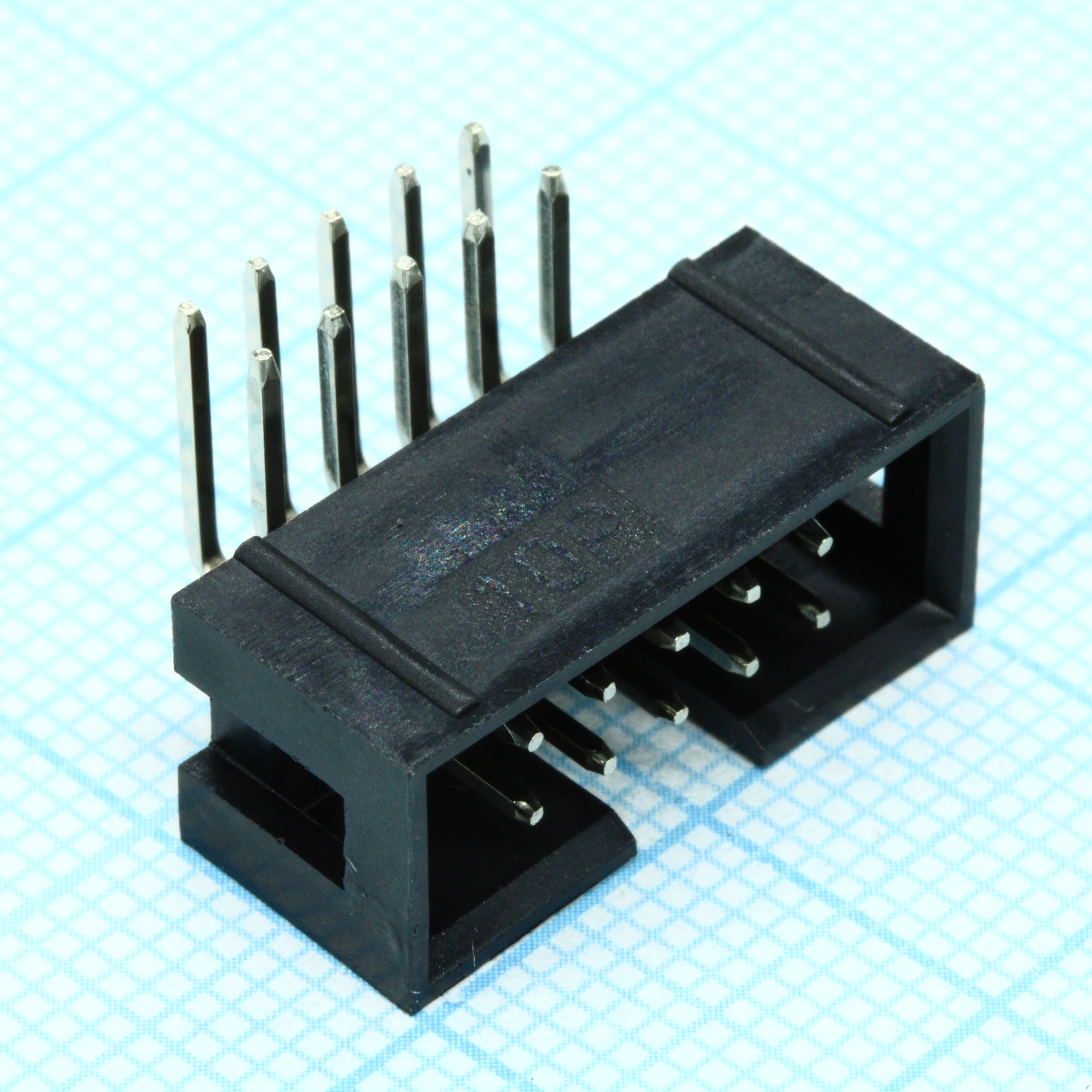 IDC разъем, вилка на плату угловая двухрядная 10pin(2x5)., шаг 2.54мм