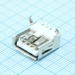 Разъем USB A розетка угловая на плату, белый изолятор, монтаж в отверстия