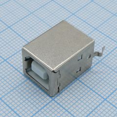 Разъем USB B розетка прямая на плату, черный изолятор, монтаж в отверстия