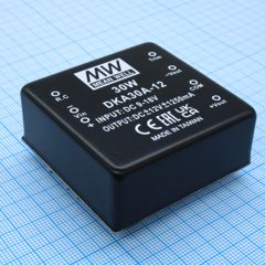 Преобразователь DC/DC, 30Вт, вход 9…18В, выход ±12В/±125…1250мА, Trim, EMI filter, КПД=80%, изоляция 1000В DC, 50.8х50.8x21мм, -40…+85°С