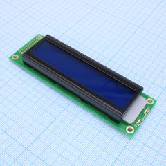 ЖКИ знакосинтезирующий 20 x 2, STN Синий Негативный/прозрачный, светодиодная подсветка Белая, размеры 116x37 мм, видимая область 85x18.6 мм, -20...70°C, контактные площадки 2 ряда слева 16 выводов