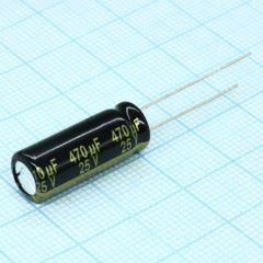 Конденсатор алюминиевый электролитический ● Low impedance 470мкФ 25В 20% (8 X 20мм) радиальные выводы 3.5мм 1560мА 4000час 105°С Россыпь