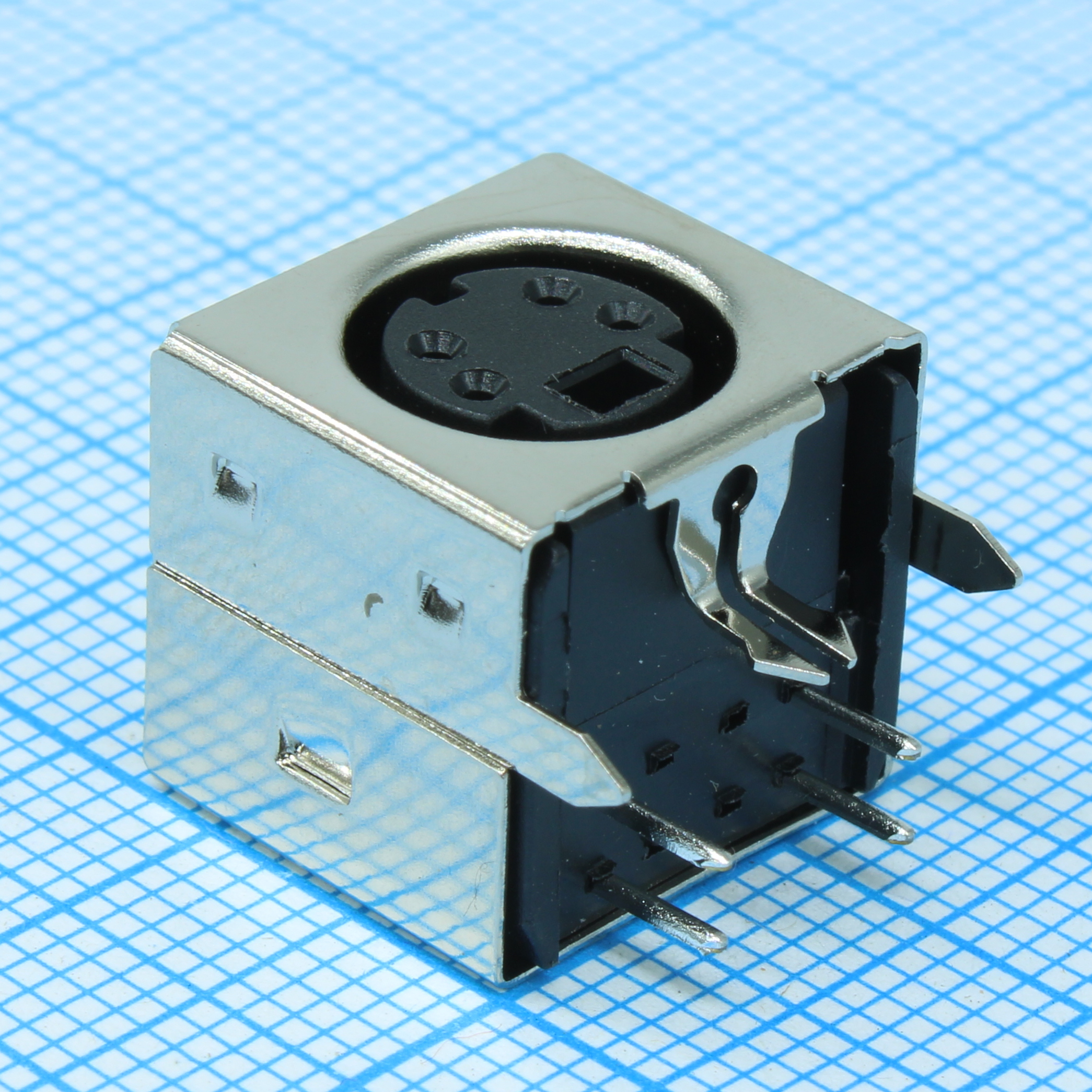 Разъем Mini DIN розетка 4 контакта угловая экранированная на плату, без фланца