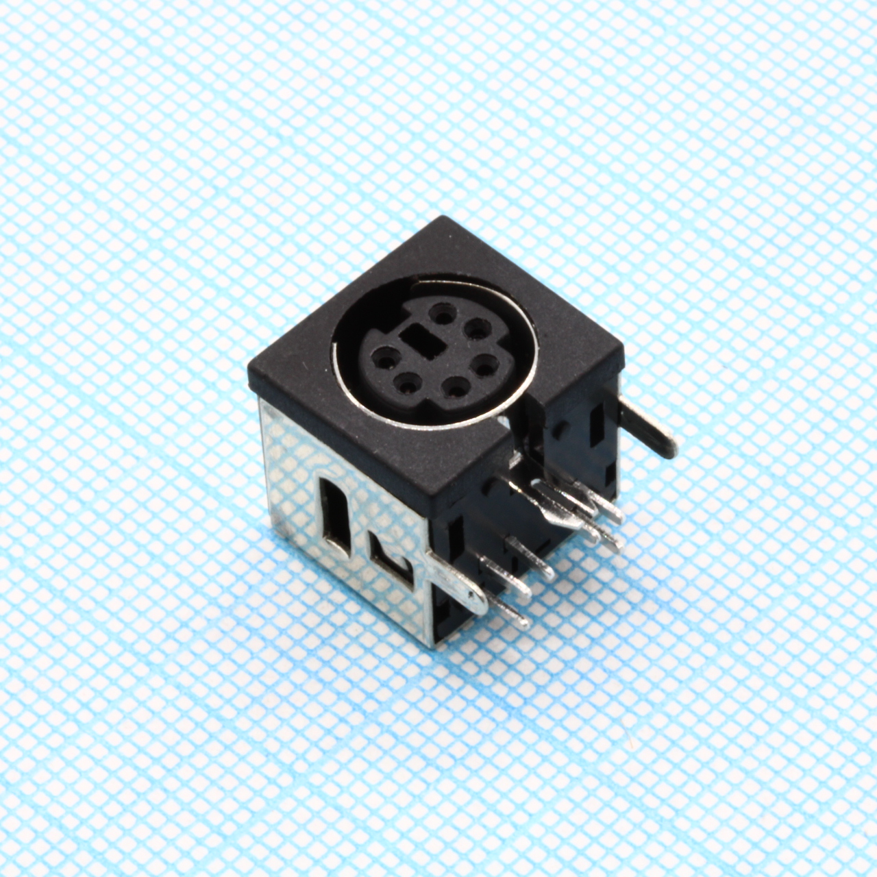 Разъем Mini DIN розетка 6 контактов угловая экранированная на плату, без фланца