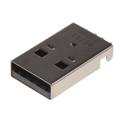 Разъем USB, тип A, USB 2.0, вилка, 4 контакта, поверностный монтаж