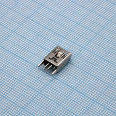 Разъем Mini USB B розетка 5 контактов, вертикальная на плату (с прямыми фиксат. в отверст. платы/ тип "straight", H = 9.2/9.45 мм, разметка:  шаг 3.20/1.60 мм, межрядн. расст. 2.00 мм)