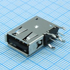 Разъем USB тип A, USB 2.0, 4 контакта угловой монтаж в отверстие 4 терминала 1 порт лоток