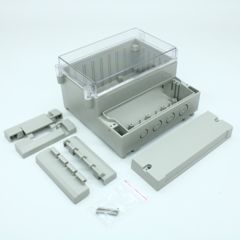Двухсекционный корпус IP65 с откидной прозрачной крышкой, база ABS светло-серая, крышка из поликарбоната