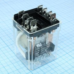 Реле в колодку.Упр.: 12VDC, Потр. мощн.: 1.2W. Комм.:20А 240VAC/ 15А 28VDC, конт.: 2 перекидных, размер (LxWxH) мм: 38.0 х 34.8.0 х 47.5