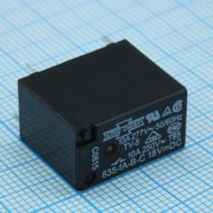Реле пайка в плату. Упр.: 18VDC, Потр. мощн.: 0.45W. Комм.:10А 240VAC, конт.: 1 открытый, размер (LxWxH) мм: 18.8 х 10.6 х 15.6.