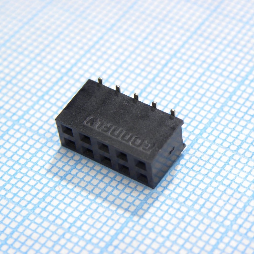 Гнездо на плату SMD 2x5 конт., шаг 2.54мм, высота 7.4мм, позолоч.