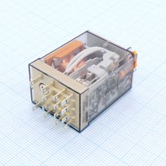 Миниатюрное универсальное электромеханическое реле; монтаж в розетку; 4CO 7A; контакты AgNi; катушка 24В АC; степень защиты RTI; опции: кнопка тест + мех.индикатор