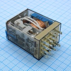 Миниатюрное универсальное электромеханическое реле; монтаж в розетку; 4CO 7A; контакты AgNi; катушка 110В DC; степень защиты RTI; опции: кнопка тест + мех.индикатор