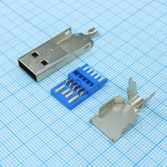 Разъем USB 3.0 тип A вилка 9 контактов на кабель под пайку