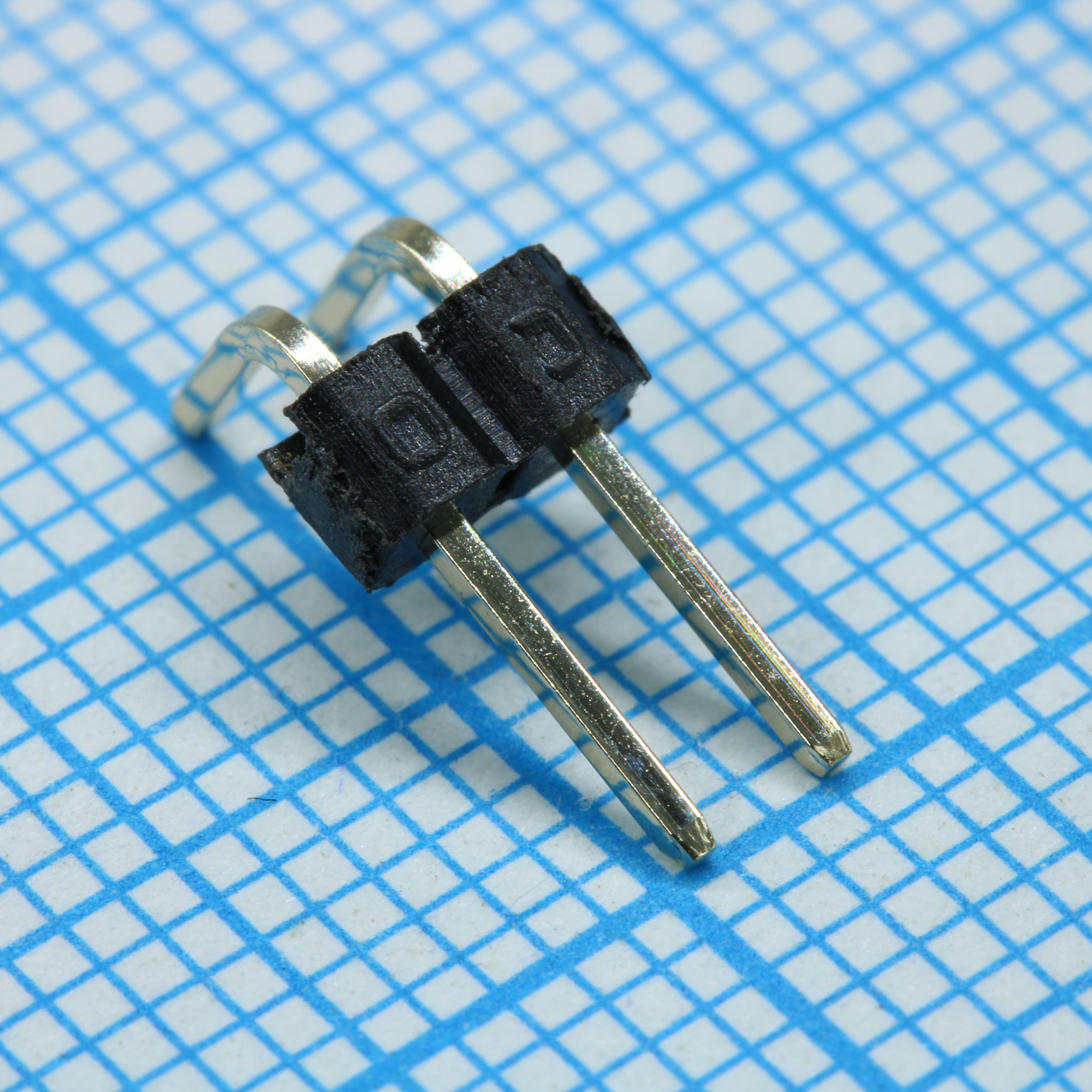 Соединитель штыревой, вилка на плату однорядная угловая, 2pin(1x2), шаг 2.54мм (A=3mm, B=6mm, C=6.07mm), тип - D