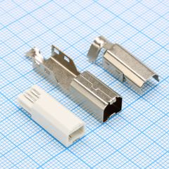 Разъем USB тип B вилка 4 контакта на кабель под пайку, белый изолятор