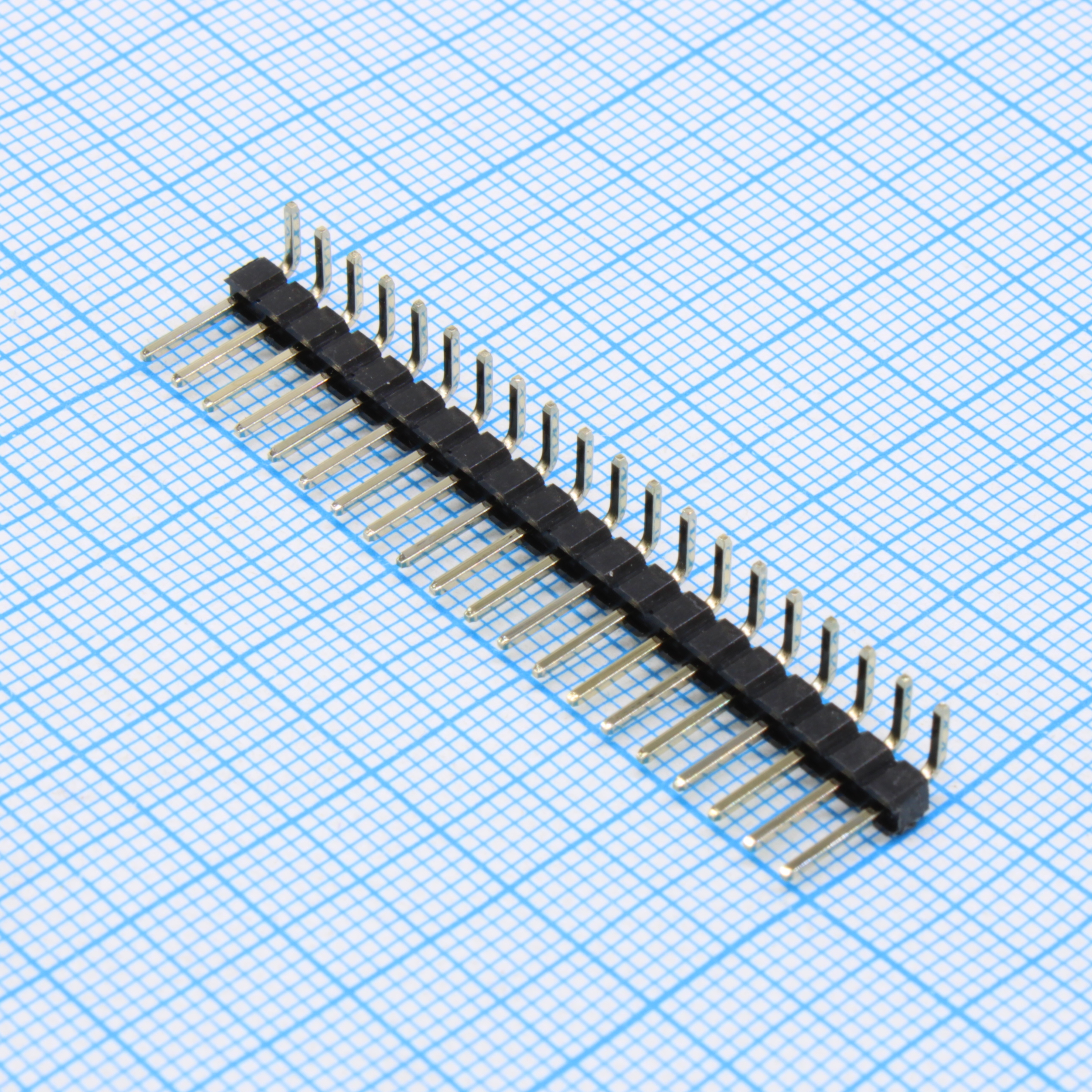Соединитель штыревой, вилка на плату однорядная угловая, 20pin(1x20), шаг 2.54мм (A=6.3mm, B=3.20mm, C=4.36mm), тип - U