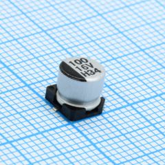 Конденсатор алюминиевый электролитический 100мкФ 16В ±20% (6.3х5.5мм) SMD 100мА 2000часов 85°С лента на катушке