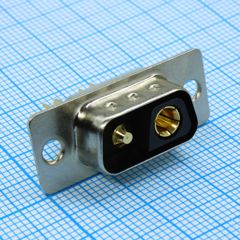 Разъем Machine Pin D-Sub 2V2, вилка 2 контакта под пайку на кабель, черный изолятор, 10А