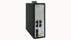 Коммутатор неуправляемый, 2 порта RJ-45, 10/100/1000BaseT, 2 порта SFP, номинальное напряжение 12/24/48 VDC и 24 VAC, IP30, рабочая температура: -40°C...+75°C, монтаж DIN35