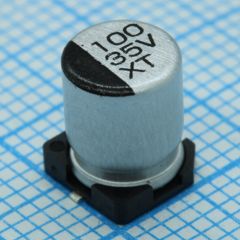 Конденсатор алюминиевый электролитический 100мкФ 25В ±20% (6.3х7.7мм) SMD 100мА 2000часов 105°С лента на катушке