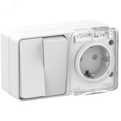 Блок ОП AtlasDesign Profi54 (розетка 16А 250В с заземл. защ. шторки + 2-кл. выкл. 10А) IP54 бел. SE ATN540174