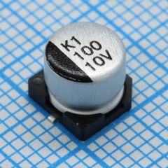 Конденсатор алюминиевый электролитический 10В 100мкФ ±20%, 90мА 2000ч, -55...+105°C, SMD 6.3*5.4mm