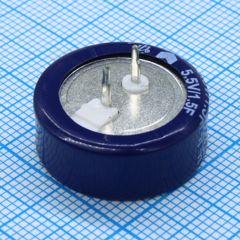 Ионистор стандартный мини 5,5V, 1.5F, -25...+70°C, 1000h, 20.5x7.4mm, горизонтального исполнения