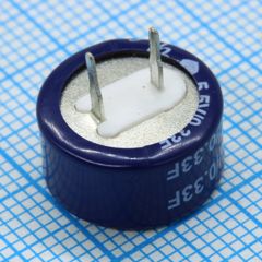 Ионистор стандартный мини 5,5V, 0,33F, -25...+70°C, 1000h, 13x6.5mm, горизонтального исполнения