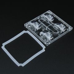 Групповая квадратная линза 2x2 c IP уплотнителем на 4 светодиода 5050/3535/3030, диаграмма T2, эфф=88%, 50x50мм H:9,24мм, PC