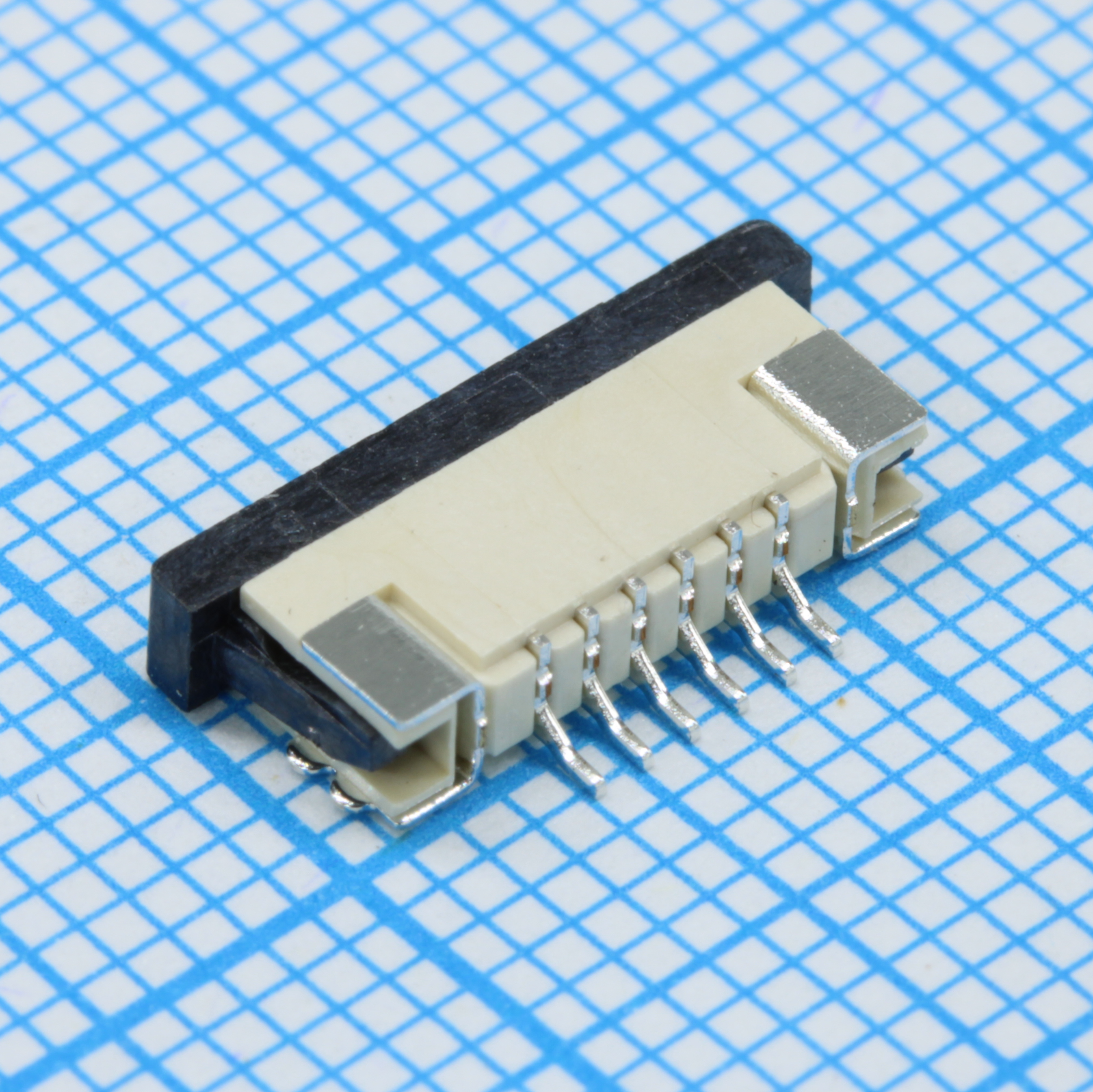 FPC разъем для шлейфа на плату, поверхностный монтаж 6pin, шаг 1.00мм (контакты снизу)