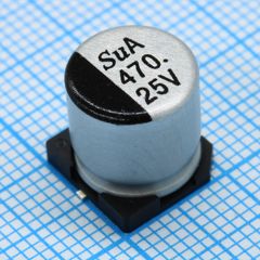 SMD Конденсатор алюминиевый электролитический 25В, 470мкФ ±20%, размер 10 X 10.5мм, 0.09 Ом, 670мА, 5000ч, 105С