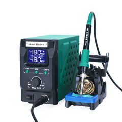 Паяльная станция 120Вт, регулировка температуры нагрева 200°C~480°C, в комплекте латунная стружка с канифолью, губка для чистки жала