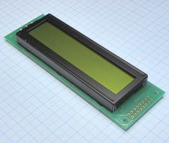 ЖКИ знакосинтезирующий 20 x 2, STN Желто-зеленый прозрачно-отражающий, светодиодная подсветка, размер 116x37 мм, видимая область 83x18.8 мм, питание 5В, 0...50°C, нерусифицированный