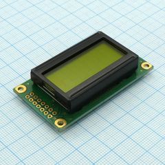 ЖКИ знакосинтезирующий 8 x 2, STN Желто-зеленый Позитивный/прозрачно-отражающий светодиодная подсветка желто-зеленая размер 58x32 мм, видимая область 38х16 мм, питание 5В, -20...70°C, контактные площадки 2 ряда слева 14 выводов