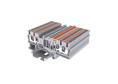 Клемма с ножевым размыкателем, 4 точки подключения, тип фиксации провода: Push-in, номинальное сечение: 2,5 мм кв., 20A, 400V, ширина: 5,2 мм, цвет: серый, тип монтажа: DIN35