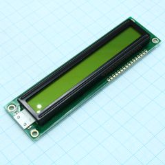 ЖКИ знакосинтезирующий 16 x 1, STN Желто-зеленый Позитивный/прозрачно-отражающий светодиодная подсветка желто-зеленая размеры 122x33 мм, видимая область 99x13 мм, -20...70°C, контактные площадки сверху 16 выводов